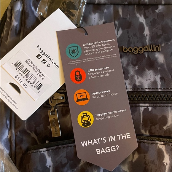 Baggallini Gray Urban Backpack Durable Casual Design - Picture 4 of 5